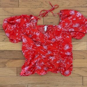 Ava & Viv | Orange/Lavender Floral Puff Sleeve Top | with Tie | size 1X